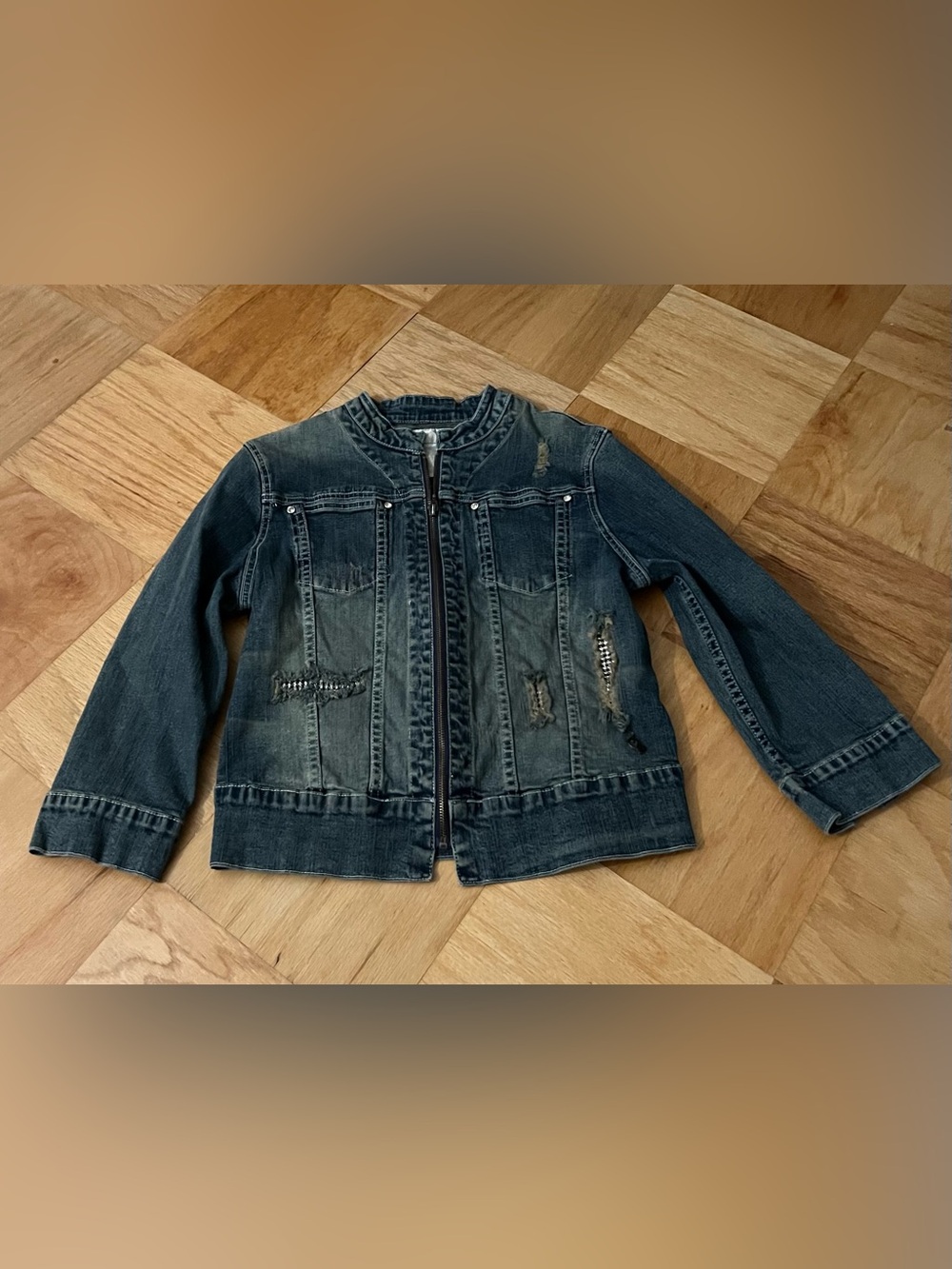 Vintage Y2K Baby Phat Distressed Bling Denim Jacket